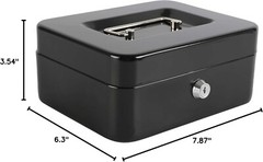 Lockable Medium Cash Box in Black with Removable Tray, Dimensions: 7.87″x 6.30″
