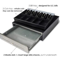 16″ Pos Cash Drawer Stainless Steel Frontremovable Tray5bill/5coinrj11 Cable Inc
