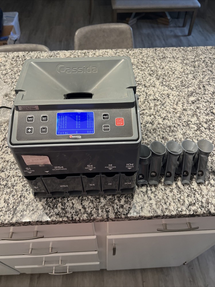 Cassida C300 Electronic Coin Counter & Sorter w/ Coin Cups 2000 Cap 300/min