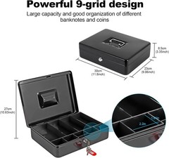 Cash Box with Money Tray and Lock, Metal Locking Cash/Money Saving Organizer Bo