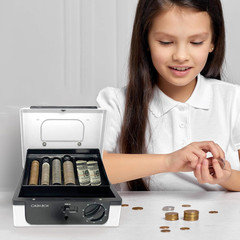 Cash Box with Lock and Tray, with Tracking & Dual Lock System,Money Box for Cash