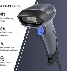 NETUM NT-M3 Wired USB Barcode Scanner, 1D CCD Scanner Gun with Stand