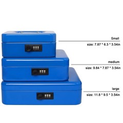 Blue Small Cash Box Combination Lock Metal Money Tray 7.87×6.3×3.54 Inch