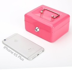 Pink Small Cash Box with Key Lock Double Layer Metal Money Box 5.9×4.7×3.2 In