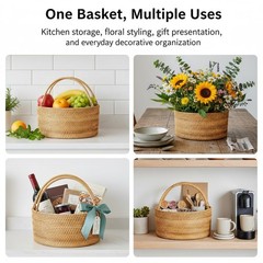 Lalasun Handwoven Rattan Storage Basket Handles Natural Wicker Decorative