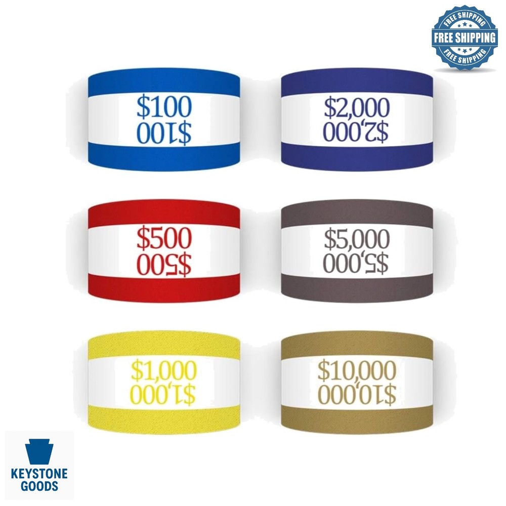 300 Assorted Currency Strap Bands – Self-Sealing Money Bundles, 7.5×1.25 Inches