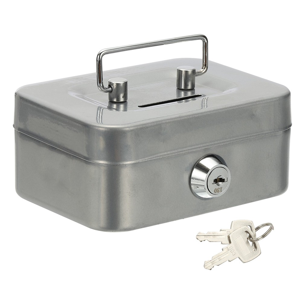Mini Safe Box Cash Boxes Piggy Bank Mini Money Saving Boxes with Keys, Gray