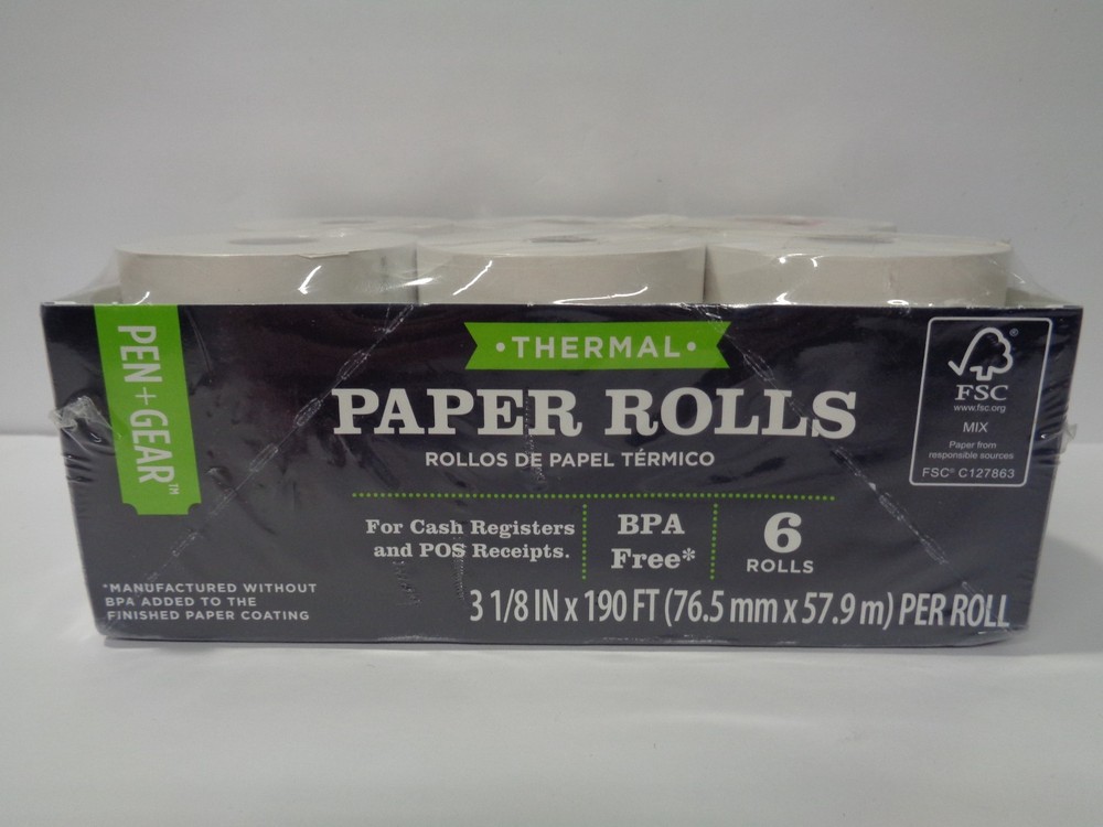 Pen+Gear 3 1/8″ x 190′ Thermal Paper Rolls, 6pk For Cash register And POS