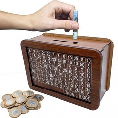 €1000-€10000 Wooden Money Box with Counter Money Piggy Bank Cash Coin Saving OY