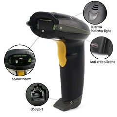 Wired Barcode Scanner USB Handheld Reader for PC, Laser UPC EAN Label Gun, Black