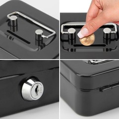 Mini Metal Cash Box Small Cash Box with Money Slot, Key Lock and Handle