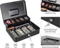 Cash Box with Money Tray and Key Lock, Saving Lock Box with Money Tray Storage f