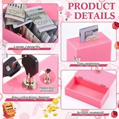 Extra Large Acrylic Winners Bank Portable Pink Cash Box Lock Bag 2 Keys