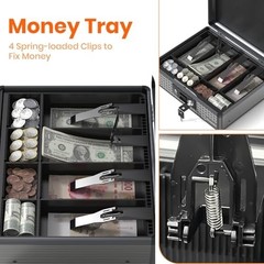 Large Cash Box with Key Lock, Secure Money Box & Removable Coin Tray – Black
