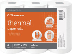 Office Depot Thermal Paper Rolls, 2 1/4In. X 165Ft., White, Pack of 6, 108610
