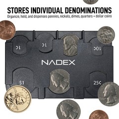 Nadex Desktop Coin Sorting Dispenser – Organizes, Stores, Dispenses Gray