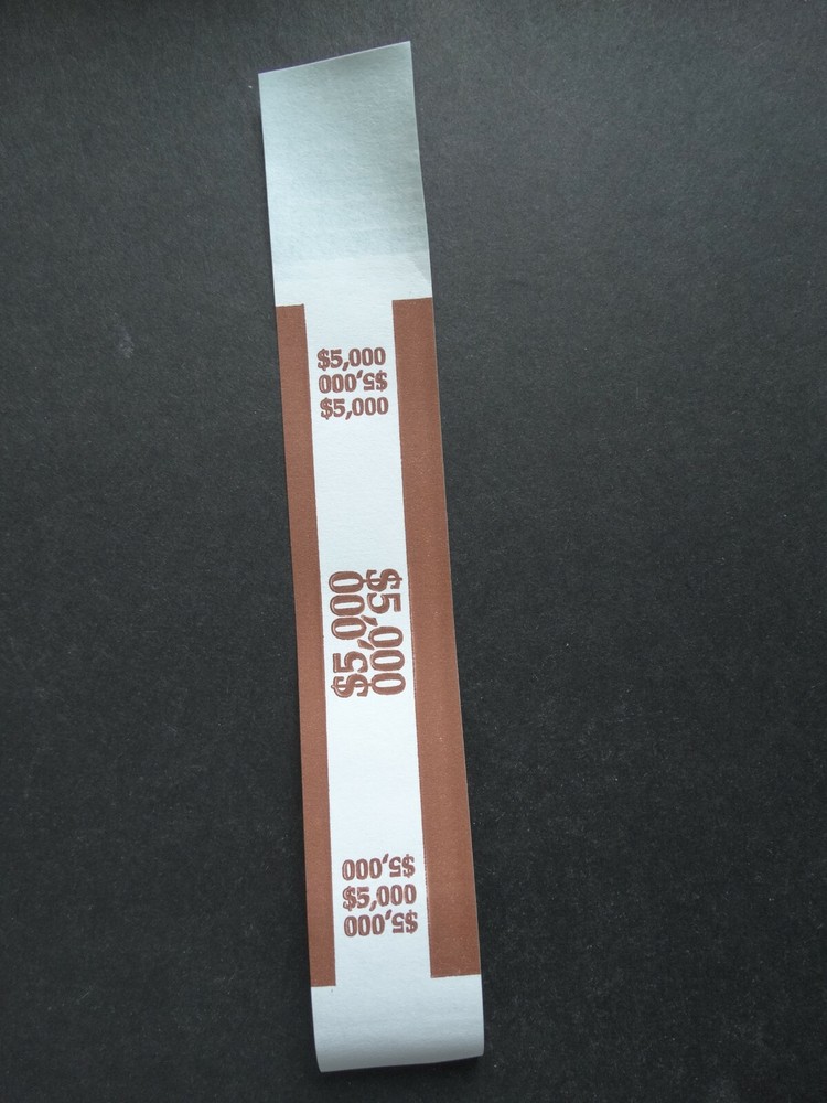 1 – Brown $5,000 Cash Money Self-Sealing Straps Currency Bands