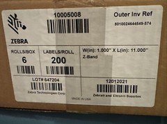 Zebra 10005008 Wristband Polypropylene 1” x 11” White Thermal Z-Band Case/6 Roll