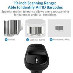 Inateck Bluetooth Barcode Scanner with Charging Base, 2D Wireless, Bundle…