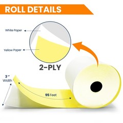 (32 Rolls) 2 Ply Kitchen Printer Paper White/Yellow Carbonless Rolls 3” x 95 …