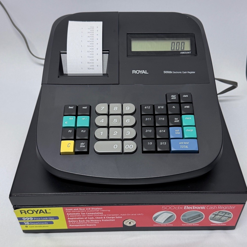 Royal 500dx Electronic Cash Register 16 Departments 999 PLU Dual LCD Black