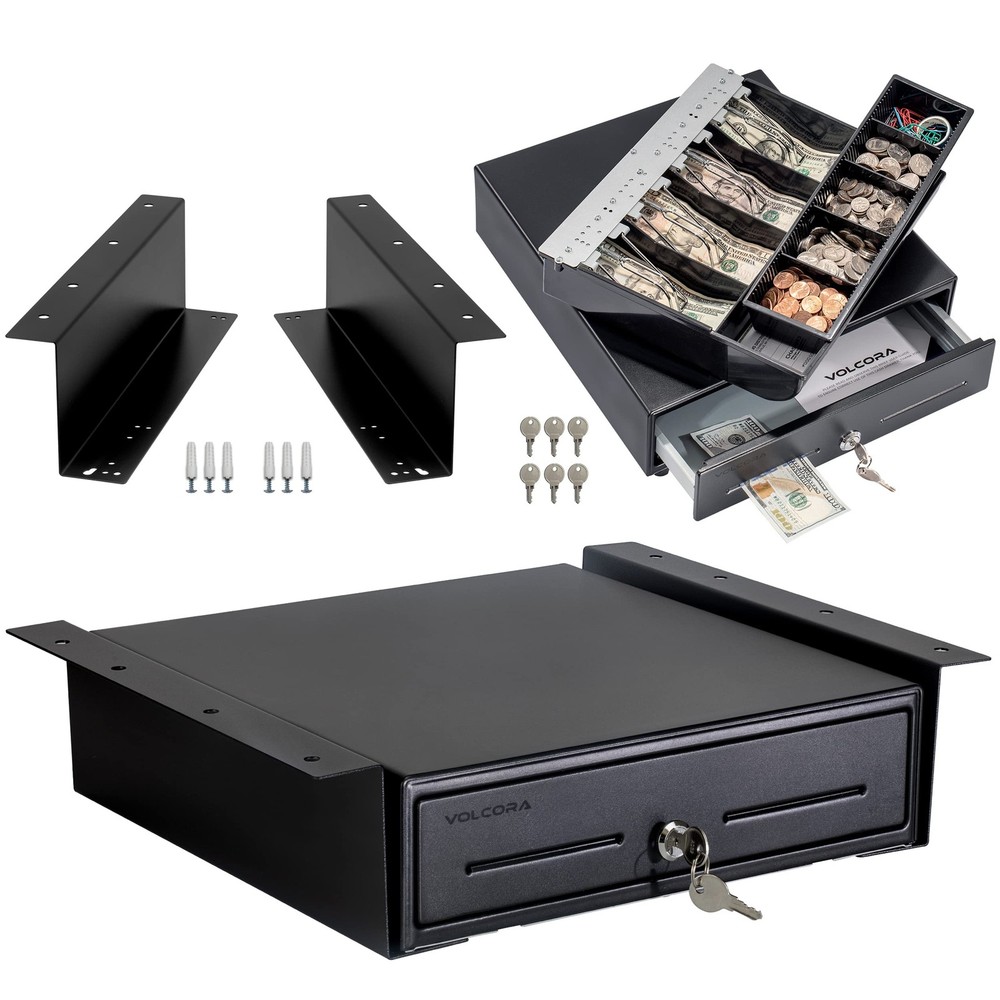 Cash Register Drawer Black 13″ 4 Bill 5 Coin Tray Key-Lock 12-24V RJ11/RJ12