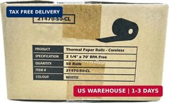 (50 Rolls Coreless) vx520 Special 2 1/4 x 70 thermal paper (2.25 inches x 70ft)