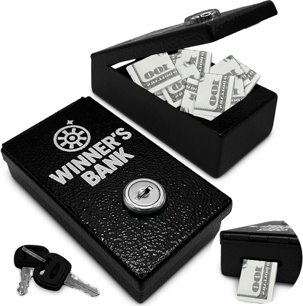 Winners Bank – Pocket Safe Cash Box for Gamblers with Key – Portable Metal Casin