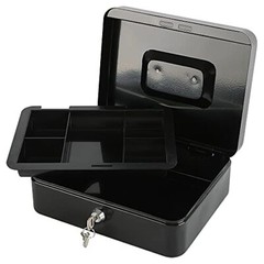 Locking Steel Medium Cash Box with Removable Coin Tray and Key Lock7.87″x 6.3…