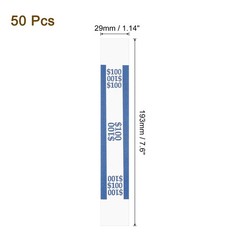 Pack of 50 Money Band Bundles, Self-Adhesive Bill Wrappers, 7.6″x1.14″, Blue
