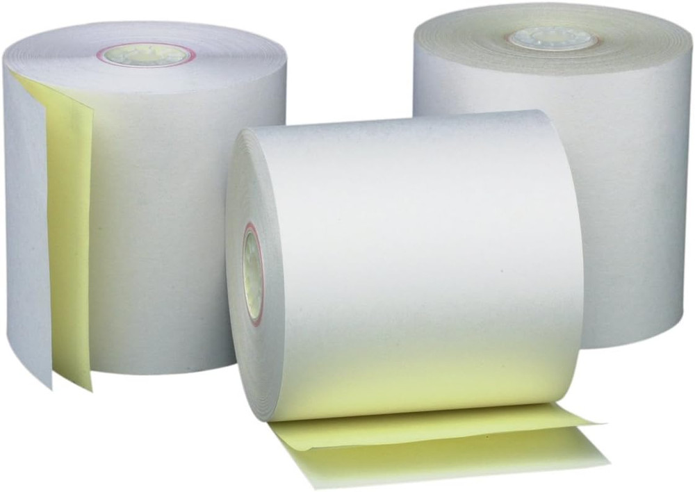 PM Company Perfection Two Ply Carbonless Rolls, 3 X 95 Feet, White/Canary, 50 Ro