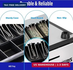 SAM4s 16″ Heavy Duty Black Manual Push Open Cash Drawer with 5Bill/5Coin Stainle