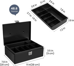 Cash Box with Money Tray and Lock – Metal Money Box for Cash Storage with Secure
