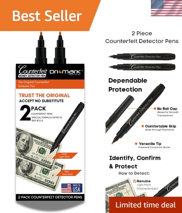 Money Loss Prevention Tester – 2 Pack Counterfeit Bills Detector Pens, USA Made