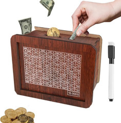 10000 Savings Challenge Box,Cash Vault Wooden Savings Box,Kakeibo Money Box