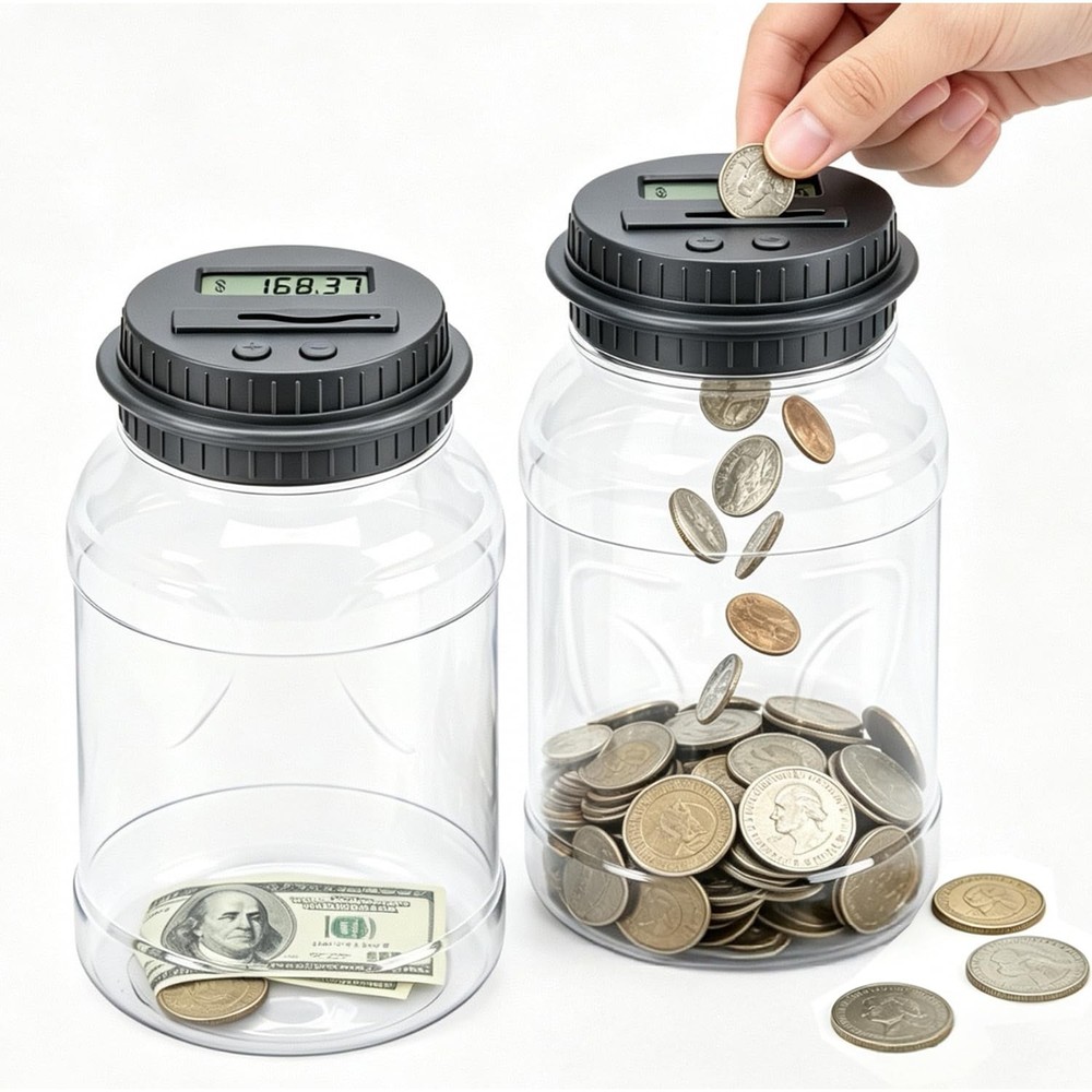 2 Pack Digital Coin Bank with LCD Display, 1.8L Large Capacity Coin Counting …