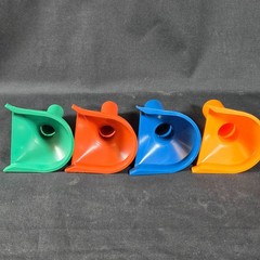 Vintage Set MMF Industries Plastic Coin Funnels Green Red Blue Orange USA Made