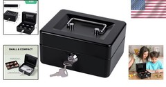 Small Cash Box with Money Tray and Lock, Metal Cash Lock Box with Key, Petty Cas
