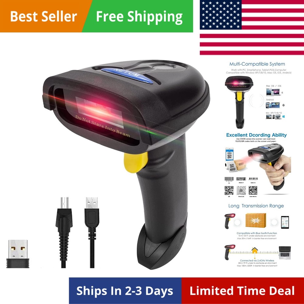 2D Barcode Scanner, Compatible with 2.4G Wireless & Bluetooth & USB Wired Con…