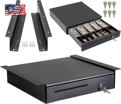 Volcora Cash Register Drawer with under Counter Mounting Metal Bracket – 16″ Bla