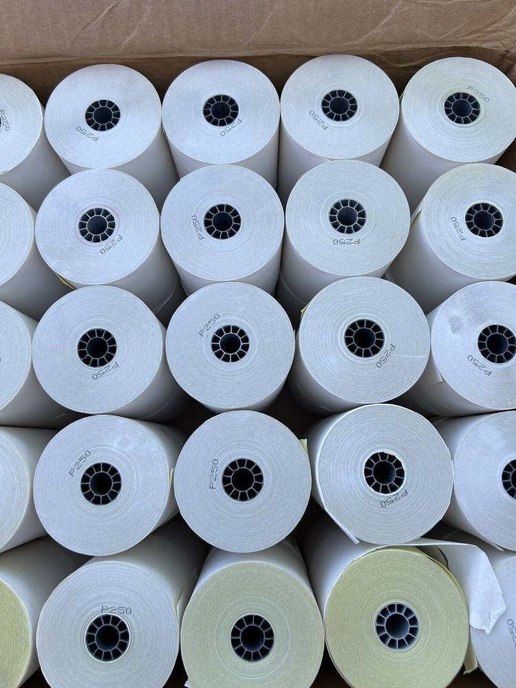 2 PLY 3″ X 90′ 2-PLY WHITE/CANARY KITCHEN PRINTER RECEIPT CARBONLESS 50 ROLLS