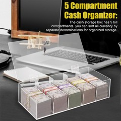 Acrylic Locking Currency Tray With 300 Currency Wrappers, 5 Compartment Clear…