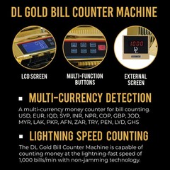 DL Gold Money Counter Machine UV/MG/IR/MT with Counterfeit Detector, Money Co…