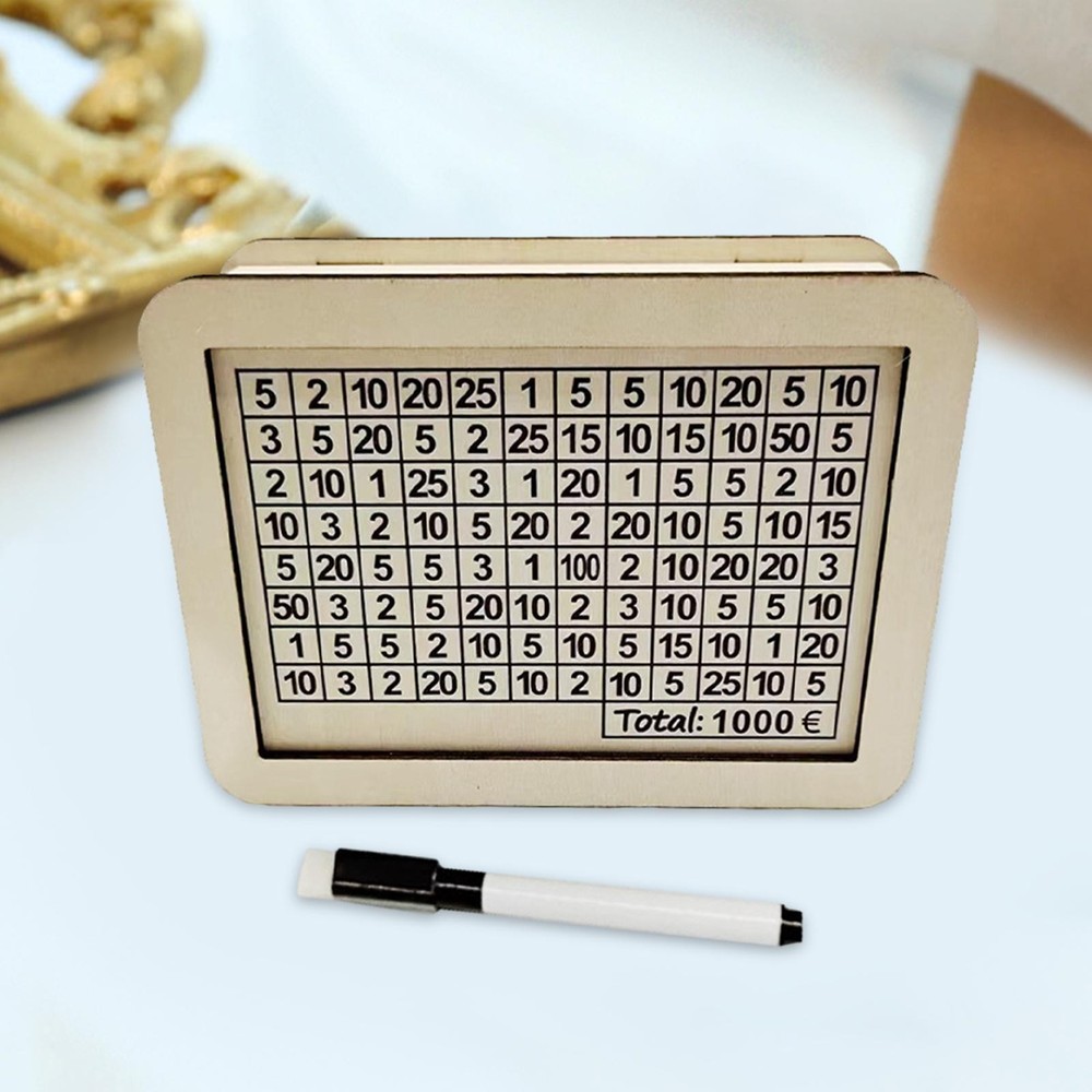 Wooden Money Box Piggy Bank with Marker Unbreakable Money Savings Box