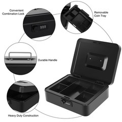 Black Small Metal Petty Cash Lock Box Key Money Tray 5.9×4.7×3.1 Inches
