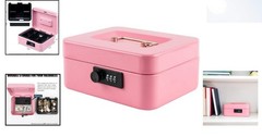 Water-Resistant Cash Box with Combination Lock – Secure and Portable, Pink 7.87″