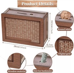 Cash Vault Wooden Savings Box, Wooden Cash Saver Money Saving Box With Countdown
