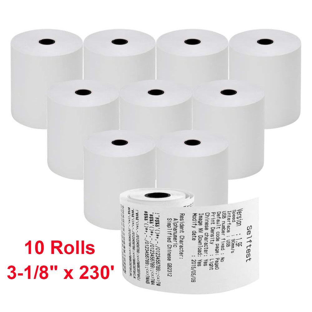 3-1/8″ x 230′ Thermal Paper Receipt Rolls White 10 Rolls POS Cash Register Tape