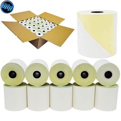 (10 Rolls – 50 GSM) 3” x 95′ White/Canary 2 Ply Carbonless Kitchen Printer P…