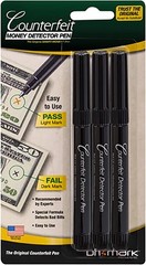 Money Counterfeit Bill Detector Pen for Use w/U.S. Currency, 3/Pack